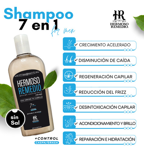 18 Shampoo Crecimiento Anticaída Caspa Reparador Hombre 7en1