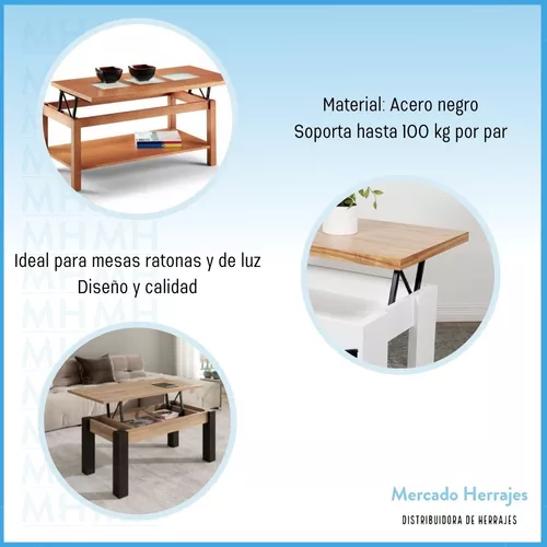 Mensula Bisagra Elevable Para Mesa Ratona 380 Mm Par 80kg