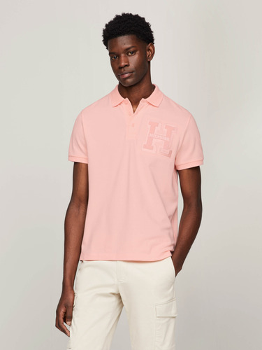 Polo Rosa De Cuello De Polo Con Logo Tommy Hilfiger Hombre