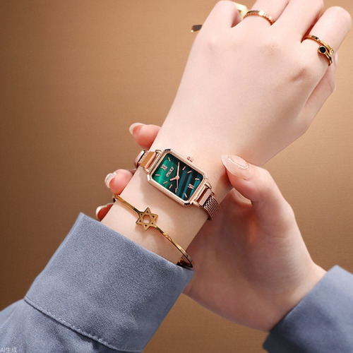 Blanco - Reloj Vintage Elegance Para Mujer Con Esfera Verde