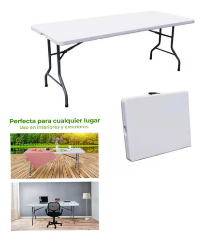 Mesa Plegable Rectangular Blanco 72x75x180cm Capacidad 100kg