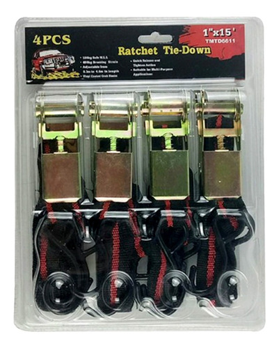 Imagen 4 de 10 de Set 4 Eslingas Amarre Parrillas Carga Vehículos Strap Lingas