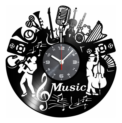 ~? Reloj De Pared De Disco De Vinilo Con Temática Musical - 