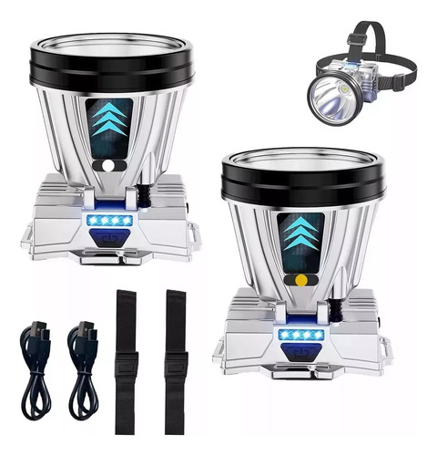 2pzs Lámpara Tipo Minero Recargable Y Potente De Cacería Led