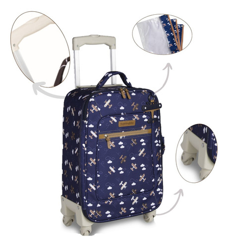 Mala Maternidade Bebê Rodinhas Avião Masterbag Baby Cor Azul