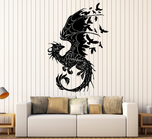 Adhesivo Para Pared Diseño Pajaro Dragon Fantasia Cuento