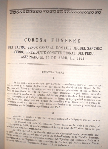 Corona Funebre Del Señor Don Luis M. Sanchez Cerro