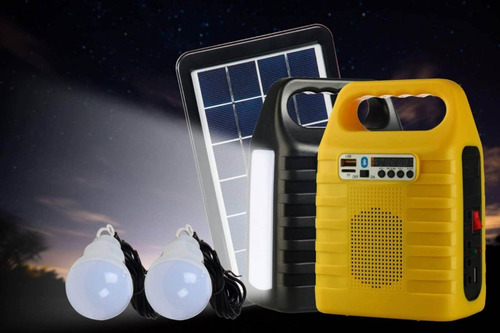 Imagen 2 de 5 de Radio Panel Solar Usb Fm Bluetooth Sd Batería 2 Bombillo 3w