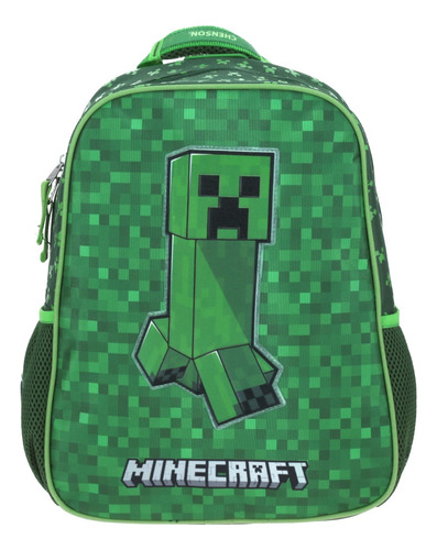 Mochila Chica Chenson Preescolar Kinder Minecraft Creeper Texturizado Mc65588-g Coleccion Brock Color Verde Diseño de la tela MC65772-9