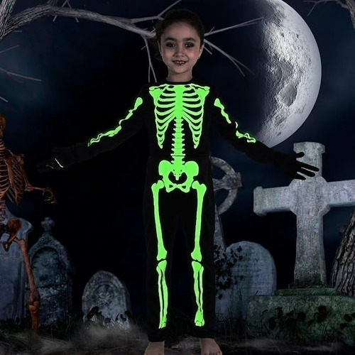 Imagen 3 de 5 de Disfraz Esqueleto Halloween Brilla En Oscuridad Teletiendauy