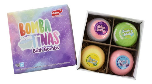 4 Bombas Baño Niños Bombatinas Aromáticas Efervescente Color Multicolor