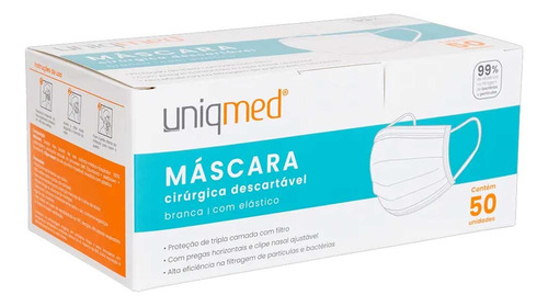 Máscara Tripla Uniqmed Tnt Clipe Ajustável Anvisa Caixa 50un