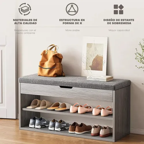 Taburete Tapizado Multifuncional Banco De Zapatos Con Cajone