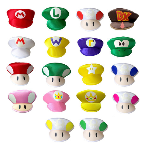 Boinas Mario Luigi Peach Disfraz Brilla Obscuridad Combo Boinas X 8 Piezas