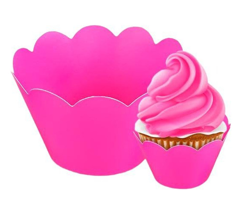 12 Unidades - Saia Para Forminha De Cupcake - Rosa Neon