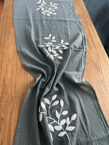 Caminos De Mesa Individual Doble Gasas Algodón Hojas 2,50 Cm Gris Oscuro Mitre