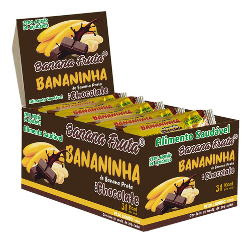 Banana Fruta Alimento Saludável Chocolate 20 unidades 400gr