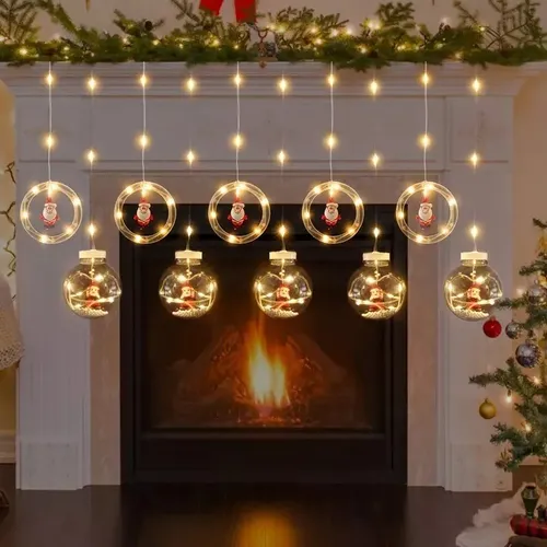 Instalación Cortina Bolas Y Aros Navideños Figuras Navideñas
