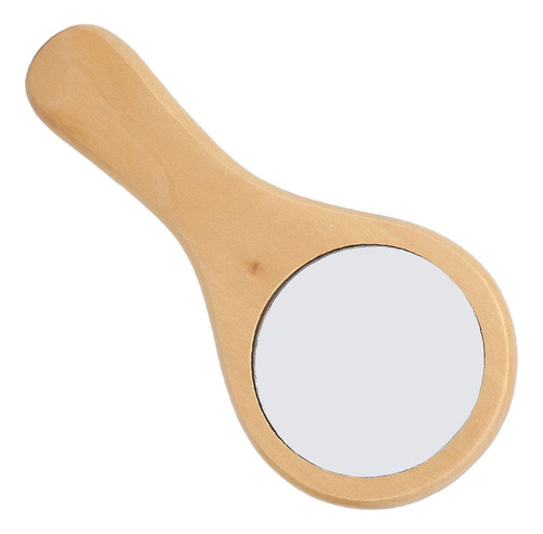 H Espejo De Maquillaje Con Mango De Madera, Redondo,