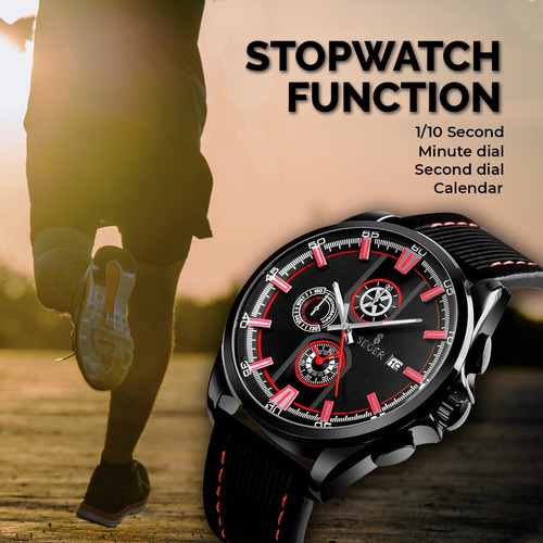 Imagen 6 de 9 de Reloj Hombre Seger 9181 Original Eeuu Elegante Sport Casual Color De La Malla Negro/rojo