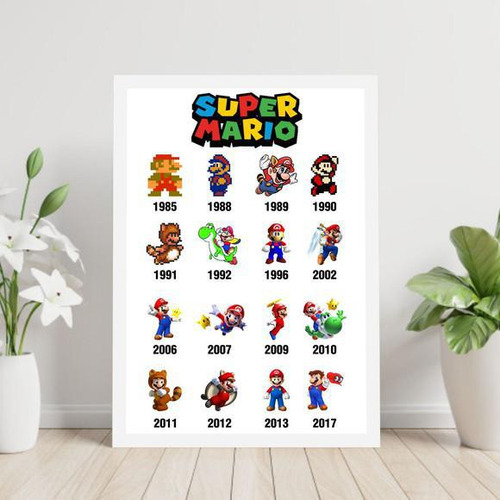 Quadro Decorativo Super Mário Bros Evolução 45x34cm