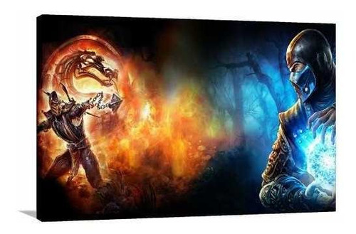 Quadro Mortal Kombat Scorpion E Subzero Tela Em Tecido