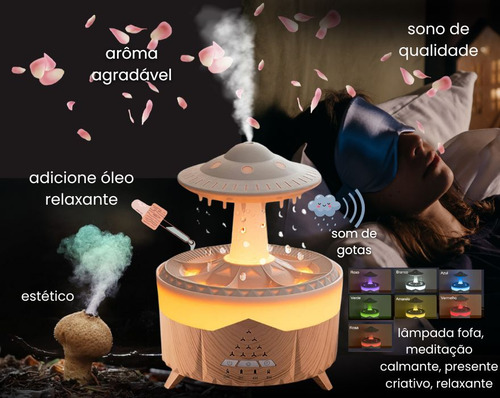 Umidificador Difusor De Nave Espacial Com Gotas De Chuva Led