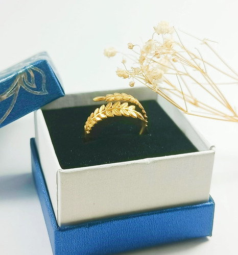 Imagen 2 de 10 de Anillo Ajustable Espiga Dorada Hoja Enchapado En Oro 18k