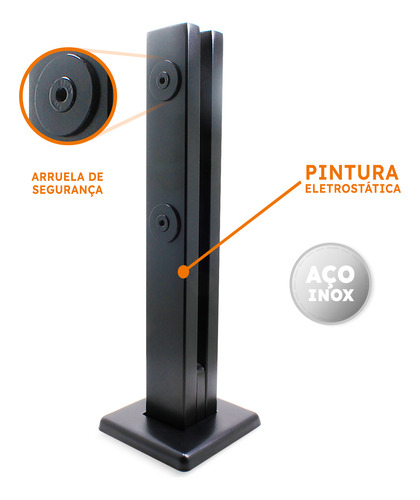 Kit 18 Coluna Torre Inox 30 Cm 2 Furos Preto Guarda Corpo