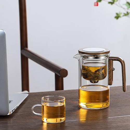 De Vidrio De Vidrio Con Mango De Madera De Té Suelta Con Sep
