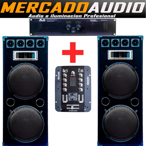 Imagen 1 de 6 de Combo Dj 1000 Watts Potencia +2 Bafles Columna 15+mixer