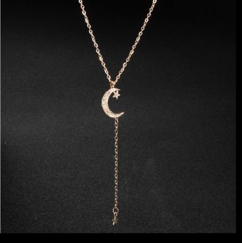 Oro/plateado Luna Con Colgante De Diamante Estrella Collar V