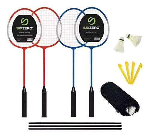 4 Raquetas Badminton + 2 Plumas + Funda + Red + Porta Raqueta Sixzero