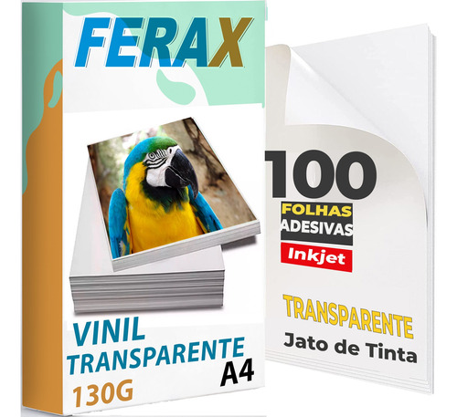Adesivo Vinil Transparente 100%, Jato Tinta A4 - 100 Folhas