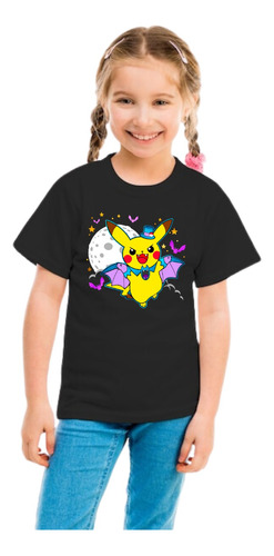 Playera Pikachu Pokemon Halloween Vampiro Anime Miedo Niños 