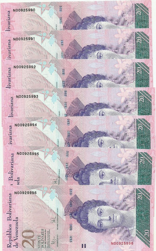 2 Billetes Consecutivos Bsf. 20  - N8 Septiembre 3 2009 