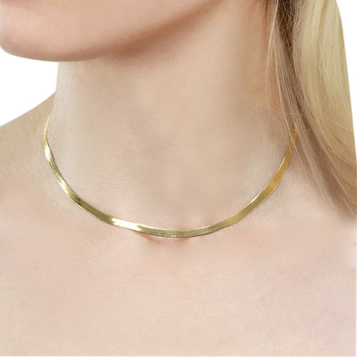 Colar Feminino Choker Dourada Corrente Laminada Semi Jóia