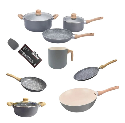 Set 8 Pzs Hudson Granito Crema Olla Sarten Jarr Wok Panq 