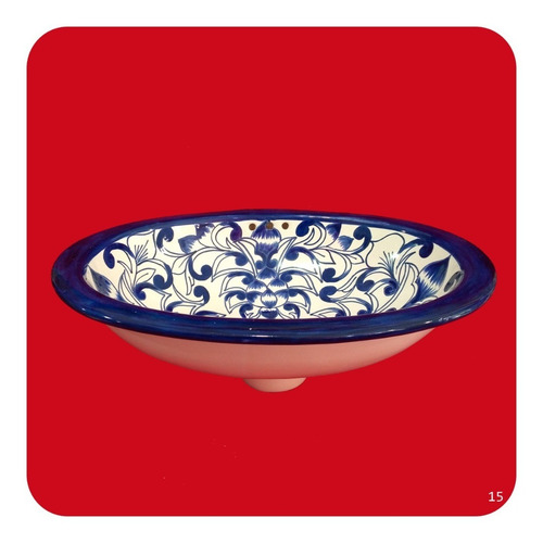 Imagen 2 de 2 de Lavabo Chico Color De Cerámica Tipo Talavera 40x30x14 Cm M15