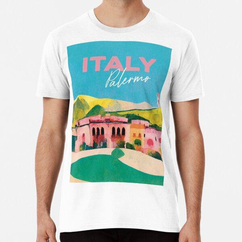 Remera Palermo View Colorful Old Travel Poster Italy Retro W