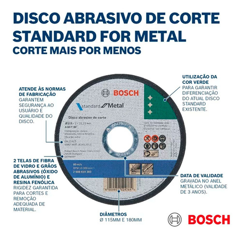 Disco De Corte Metalinox Std Esmerilhadeira 115x10mm Bosch