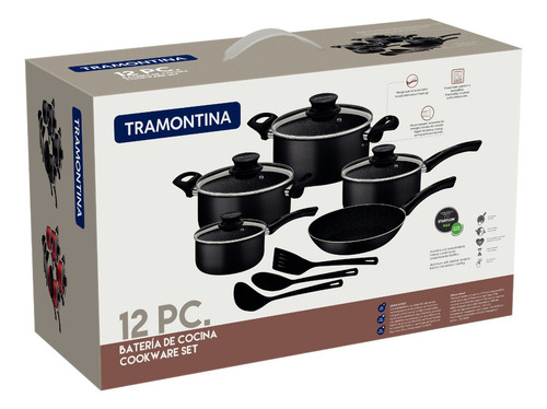 Batería De Cocina Tramontina Paris 12 Piezas Color Negro