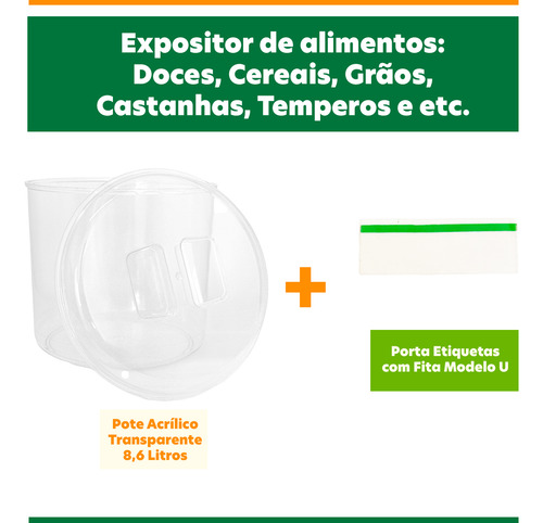 Kit 2 Potes Acrílico Redondo Com Tampa 8,6lts+ Conchas 600ml