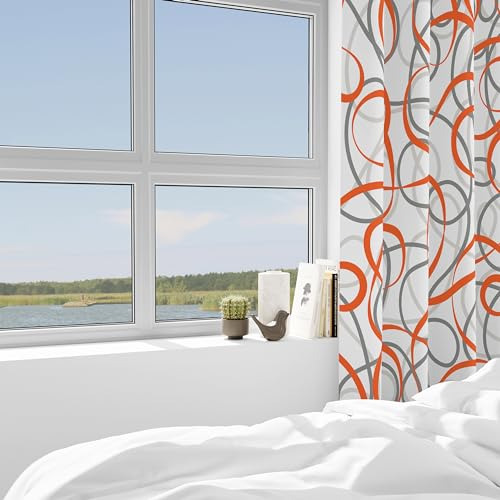 Cortinas Geométricas En Naranja, Gris Y Blanco 2 Paneles Con