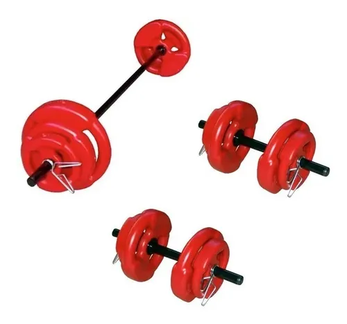 Kit Barra + Mancuernas + 40 Kgs De Discos Pesas Fitness Gym