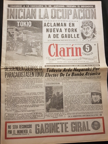 Diario Clarín. 28/8/1945. Inician La Ocupación. 51n 252