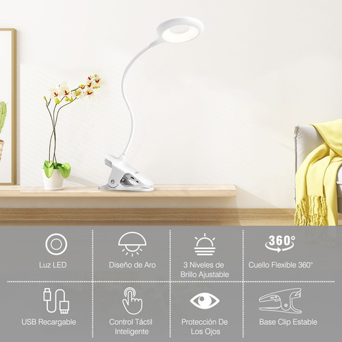 Imagen 4 de 7 de Lámpara Flexible De Escritorio Con Clip Recargable Ajustable