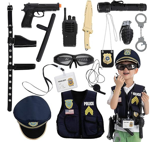 14 Piezas Juguete Policia Y Traje Uniforme Para Disfraces Ha