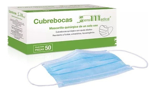 Cubrebocas Quirúrgico Ajuste Elástico Azul Claro 50 Piezas