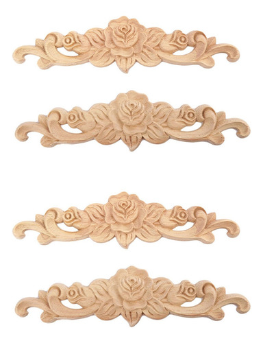 Apliques Largos Tallados En Madera, 4 Unidades, 20 X 5 Cm, R